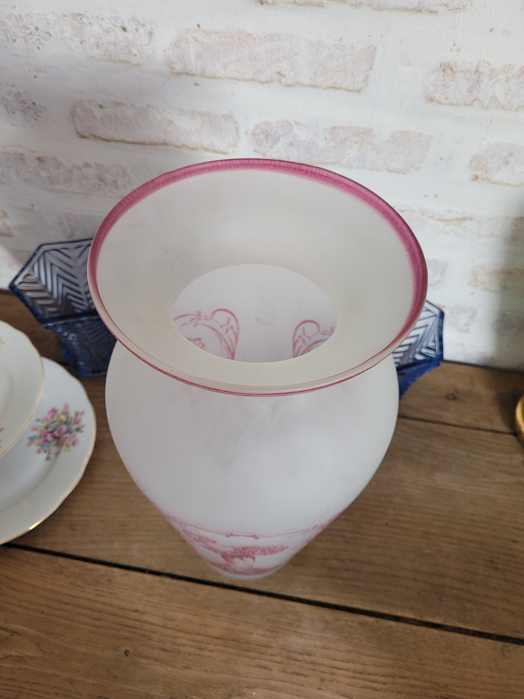Grand vase Art Nouveau verre dépoli émaillé 🌸