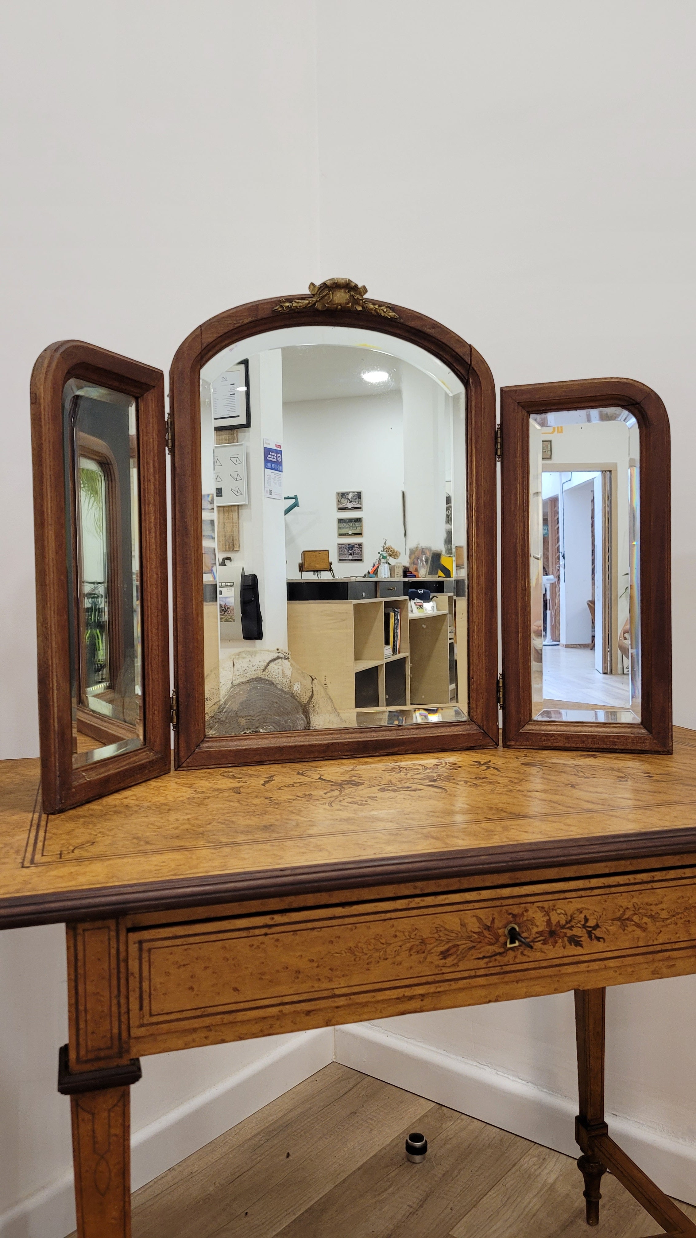 Miroir triptyque ancien années 1920-30 ✨