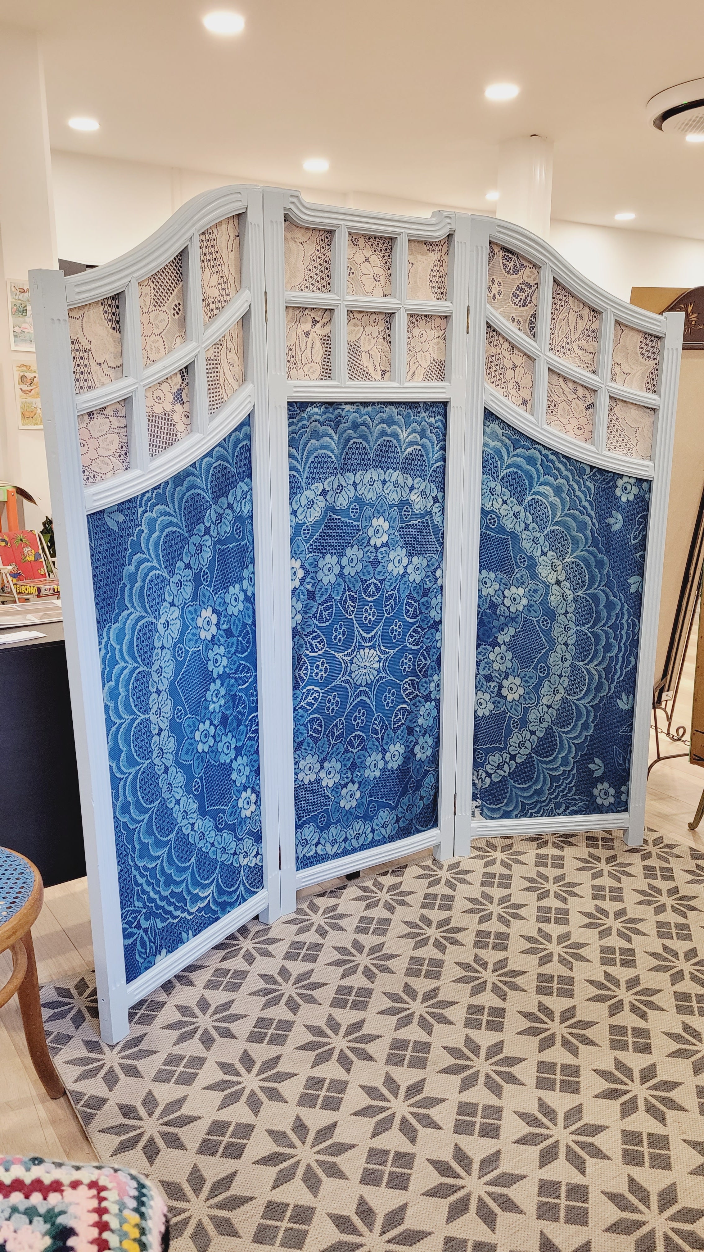 Paravent Cyanotype sur Tissu – Pièce Unique