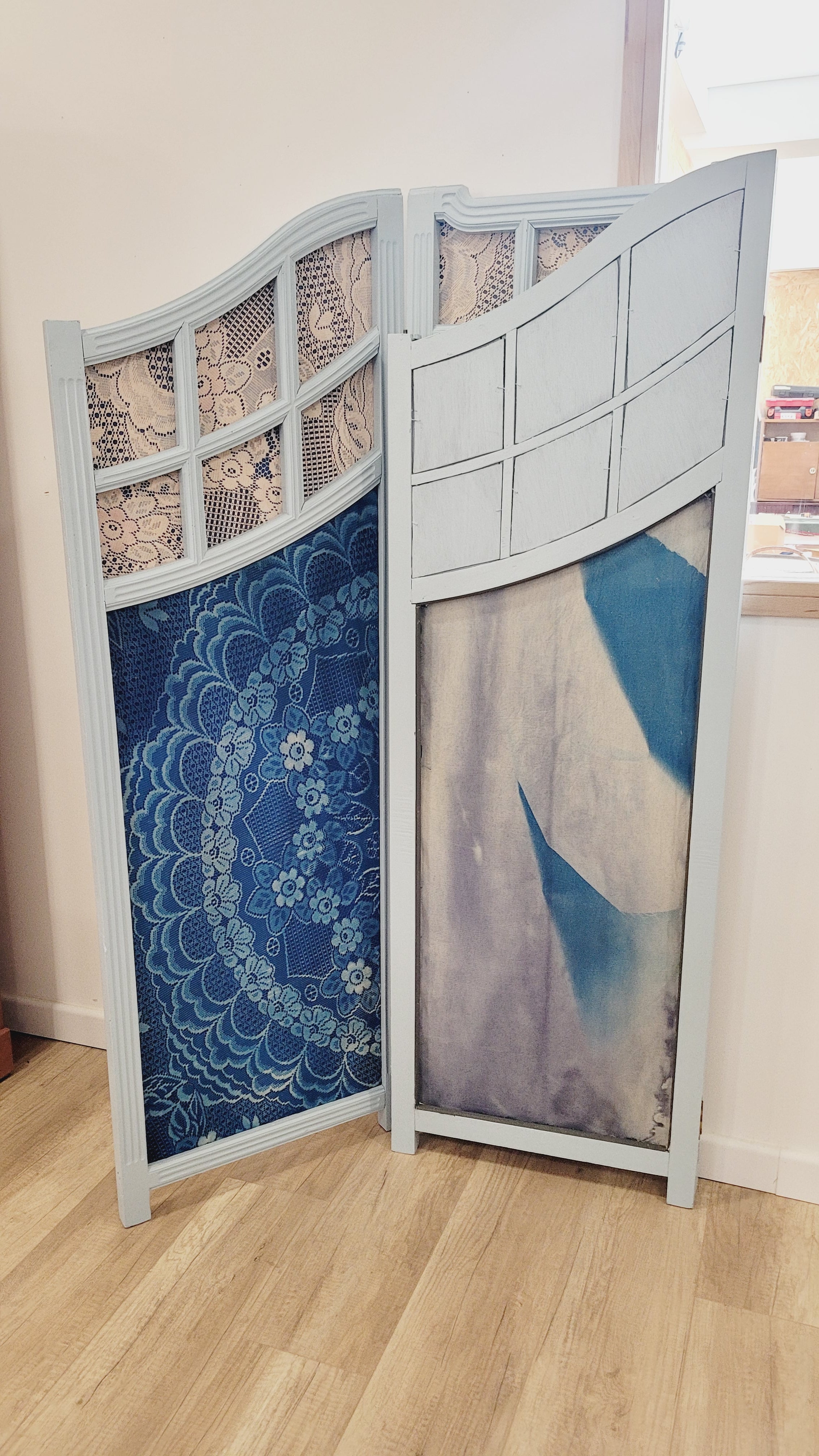 Paravent Cyanotype sur Tissu – Pièce Unique