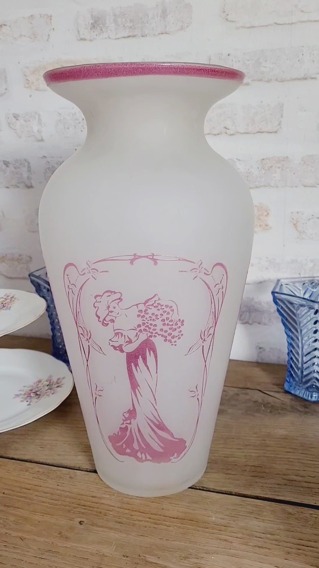 Grand vase Art Nouveau verre dépoli émaillé 🌸